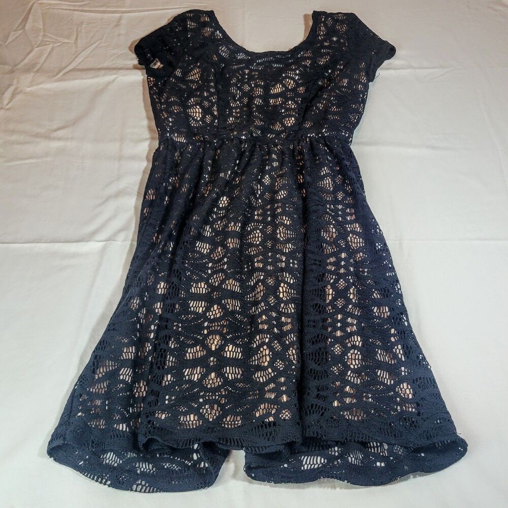 Speechless S Lace Fit Flare Women Dress Black Beige Short Sleeve Scoop Neck